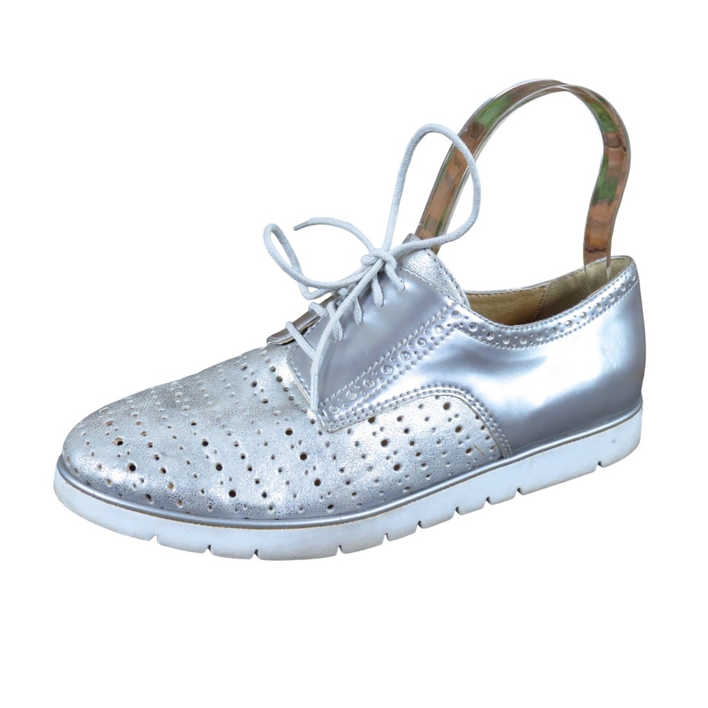 Geox Kookean Women Oxford Shoes Size 36 Professional Walking Silver Leather